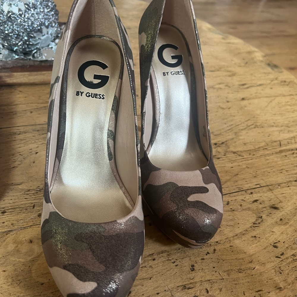 Tan Camo platform heels. Never worn and in the original box